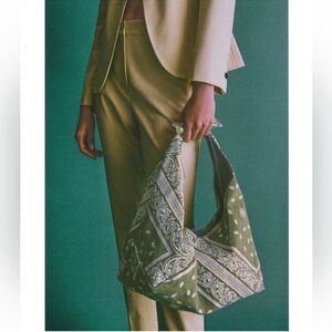 Zara Hobo Midi Bucket Green Paisley Bandana Bag